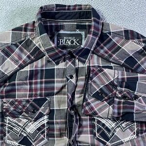 Buckle Black Standard Fit Plaid Embellished Button Down Shirt Men's L